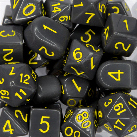 Dice Opaque Dark Gray w/ Yellow Ink - Sets  Singles Set of 7 w/ Arch'd4 in box
