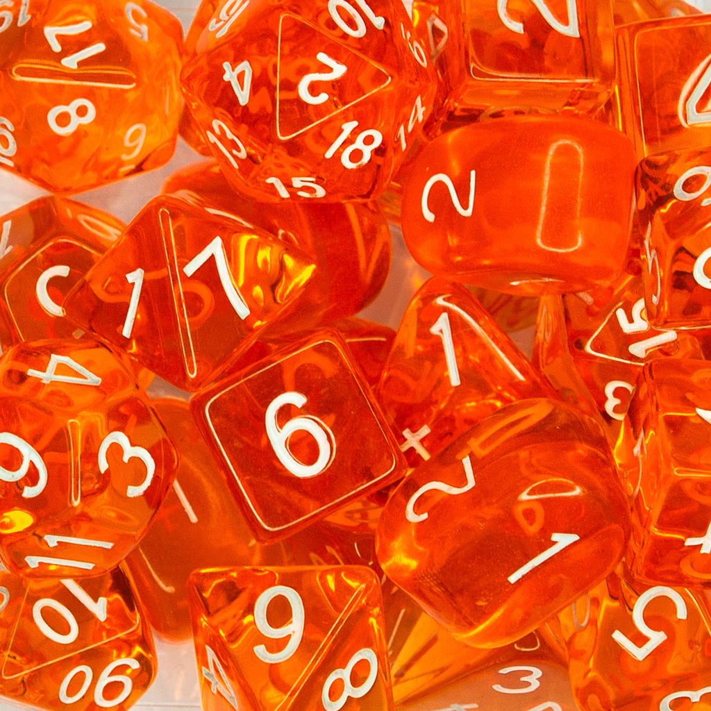Dice Translucent Orange w/ White Ink - Sets  Singles Set of 7 w/ Arch'd4 in box