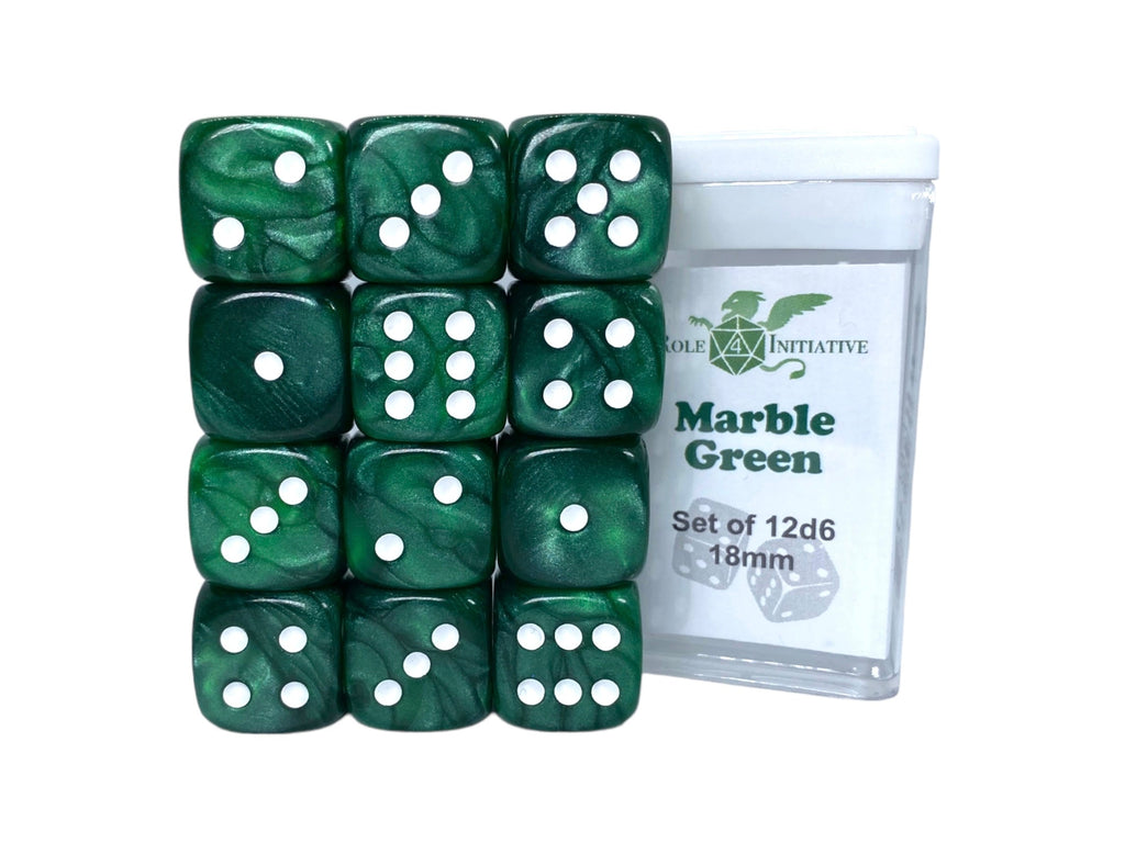 Set of 12d6 18mm w/ pips Marble Green