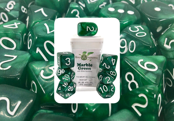 Dice Marble Green - Sets  Singles Set of 7 w/ Arch'd4 in box