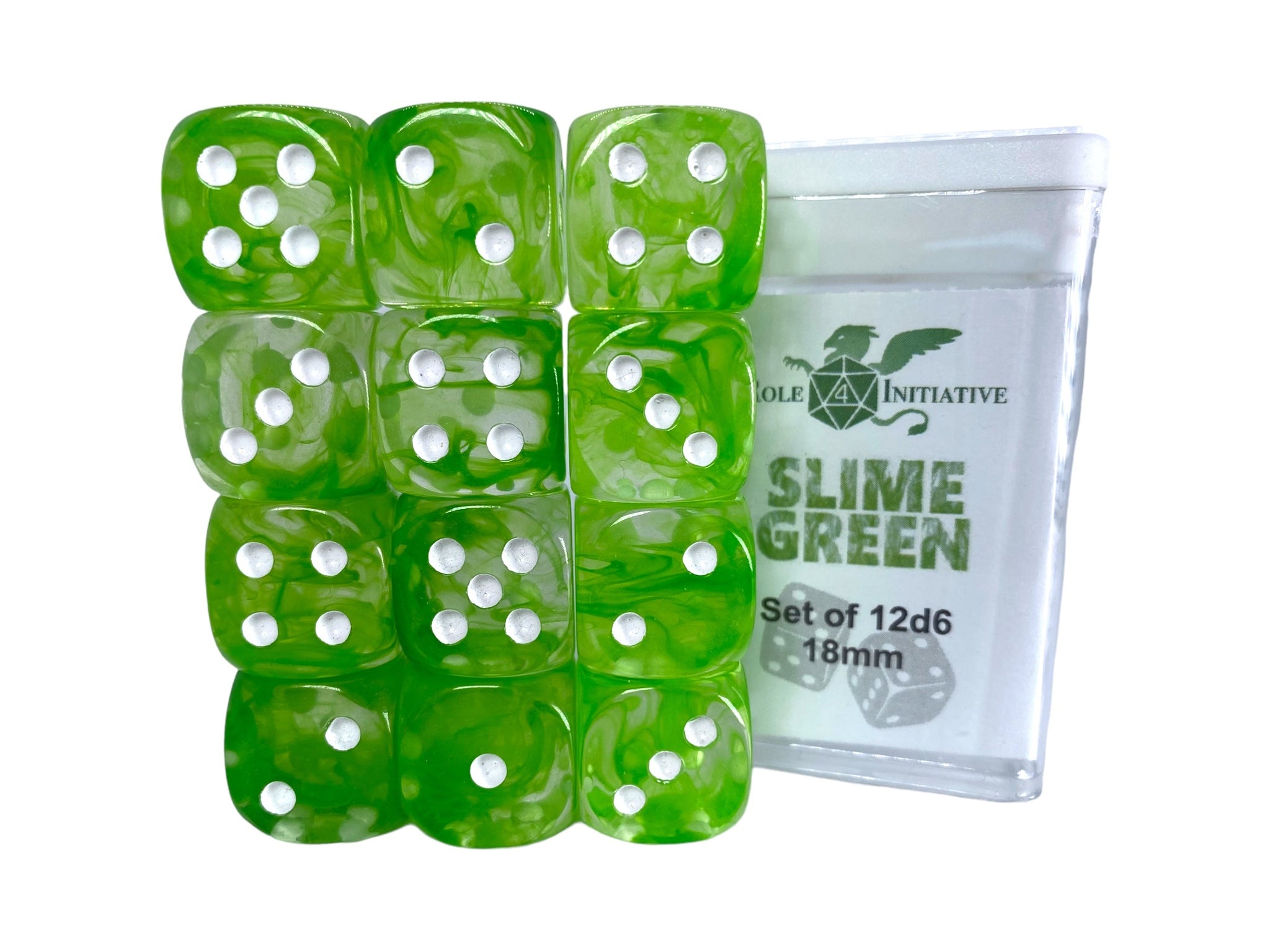 Set of 12d6 18mm w/ pips Diffusion Slime Green