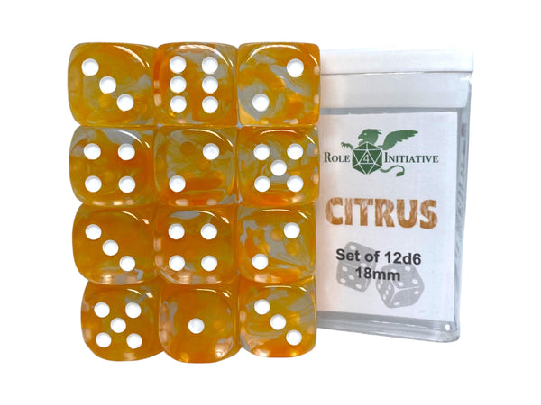 Set of 12d6 18mm w/ pips Diffusion Citrus