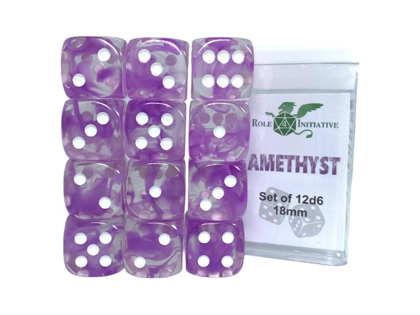 Set of 12d6 18mm w/ pips Diffusion Amethyst