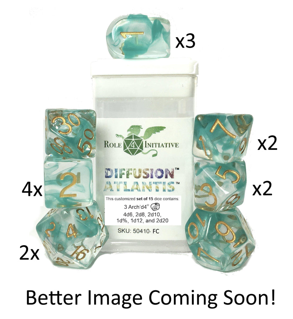  Dice | Set of 15 | Diffusion Atlantis with Arch'd4