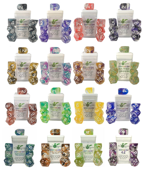 Diffusion 1- and 2-Color Dice Sampler Bundle:  16 Sets of 7