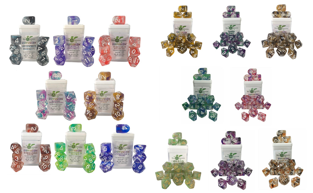 Diffusion 1- and 2-Color Dice Sampler Bundle:  8 Sets of 7 and 8 Sets of 15
