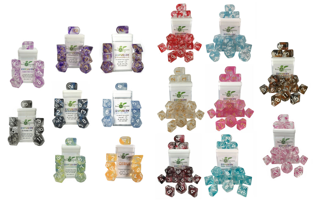 Diffusion Classes & Creatures Dice Sampler Bundle: 8 Sets of 7 and 8 Sets of 15