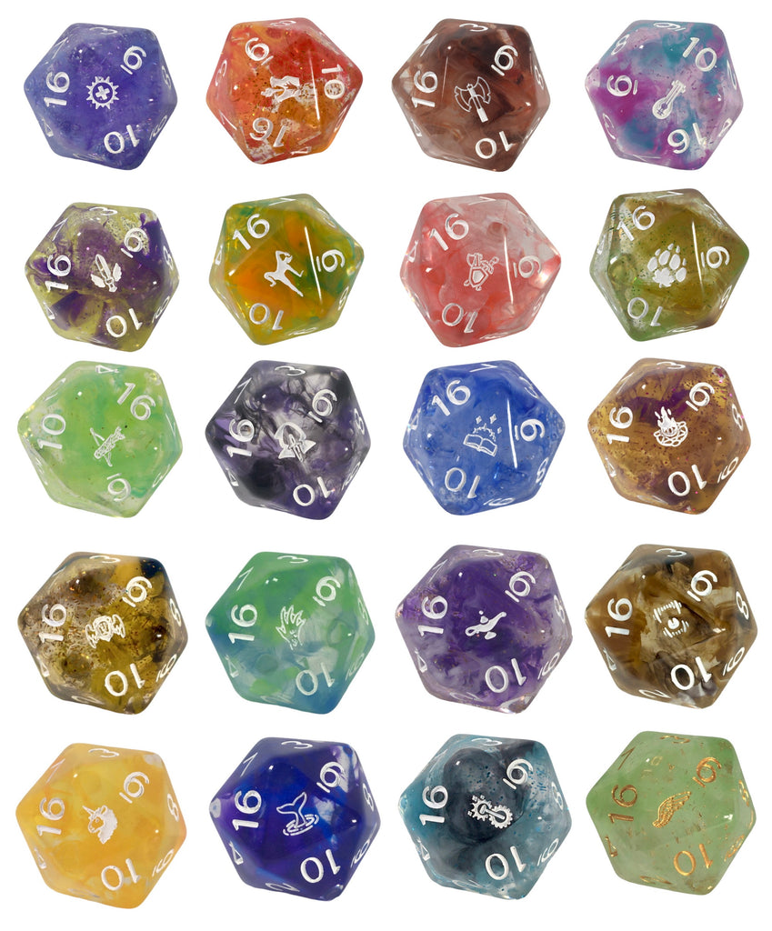 A bundle of 20 29mm XL d20 with symbols from out Classes & Creatures line.