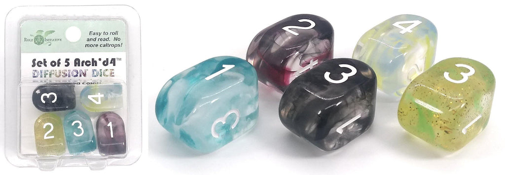 Dice Limited Edition Diffusion Dice Packs (oversized) Package of 5 Arch'd4 in assorted Diffusion colors (large -17mm)