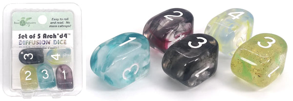 Dice Limited Edition Diffusion Dice Packs (oversized) Package of 5 Arch'd4 in assorted Diffusion colors (large -17mm)