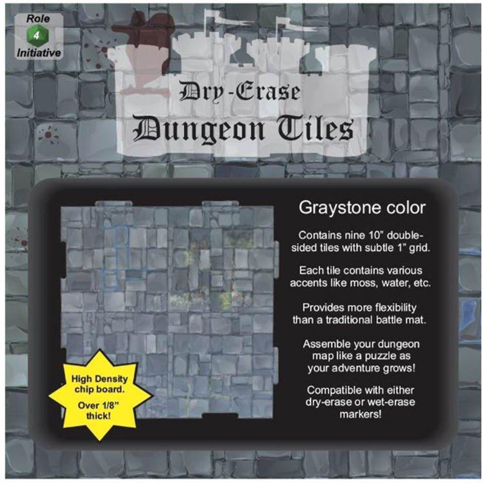 Dry Erase Dungeon Tiles, Graystone - Pack of 9 10" square tiles - Role 4 Initiative 