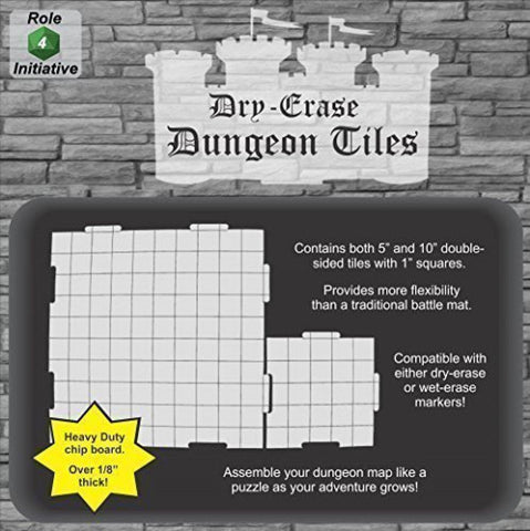 Dry Erase Dungeon Tiles, White - Pack of 5 10" and 16 5â€ square tiles - Role 4 Initiative 