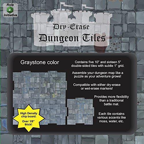Dry Erase Dungeon Tiles, Graystone - Pack of 5 10" and 16 5" square tiles - Role 4 Initiative 