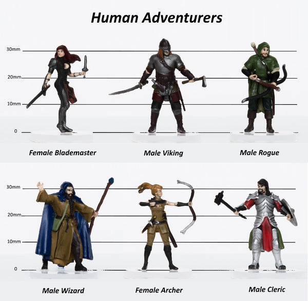 Human Adventurers Party of 6 - Set A - 28mm Plastic Minis - Role 4 Initiative 
