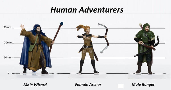 Human Adventurers Group of 3 - Set B - Archer, Wizard, Ranger - 28mm Plastic Minis - Role 4 Initiative 