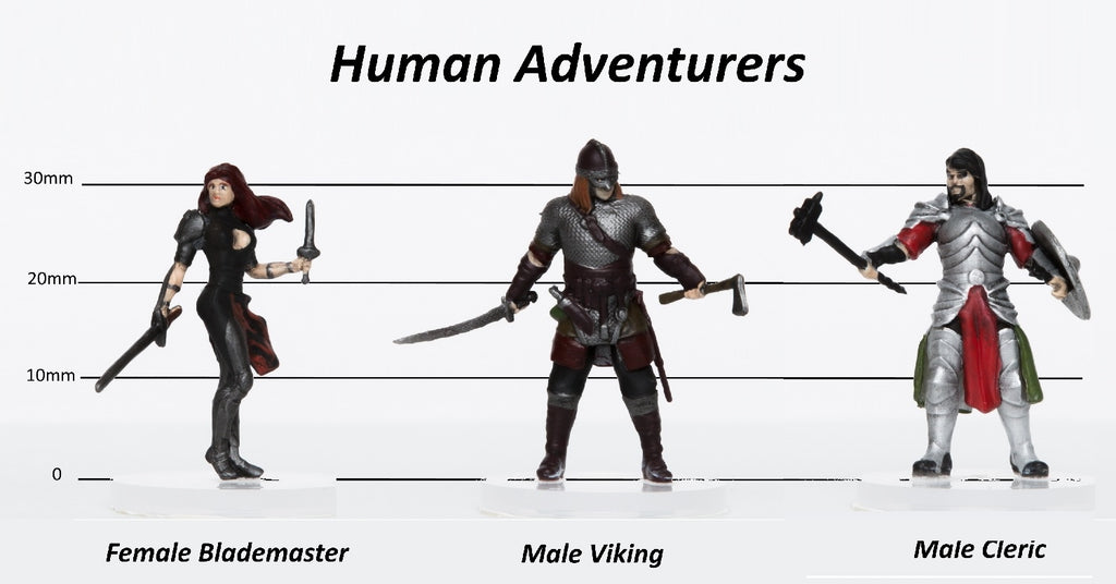 Human Adventurers Group of 3  Blademaster Viking Cleric 28mm Plastic Minis