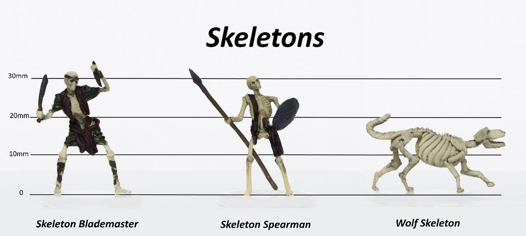 Skeletons Group of 3  Blademaster Spearman Wolf 28mm Plastic Minis