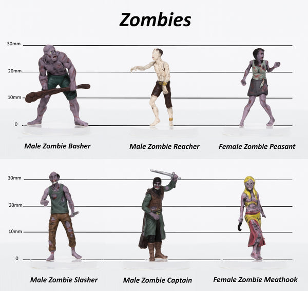 Zombies Party of 6 - Set A - 28mm Plastic Minis - Role 4 Initiative 